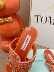 AQUAZZURA 26S STARFISH THONG HEELS IN ORANGE LAMBSKIN