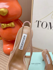 AQUAZZURA 26S POINTED-TOE SLINGBACK 105 MM IN NUDE LEATHER AND MESH CRYSTALS
