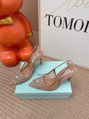 AQUAZZURA 26S POINTED-TOE SLINGBACK 105 MM IN NUDE LEATHER AND MESH CRYSTALS