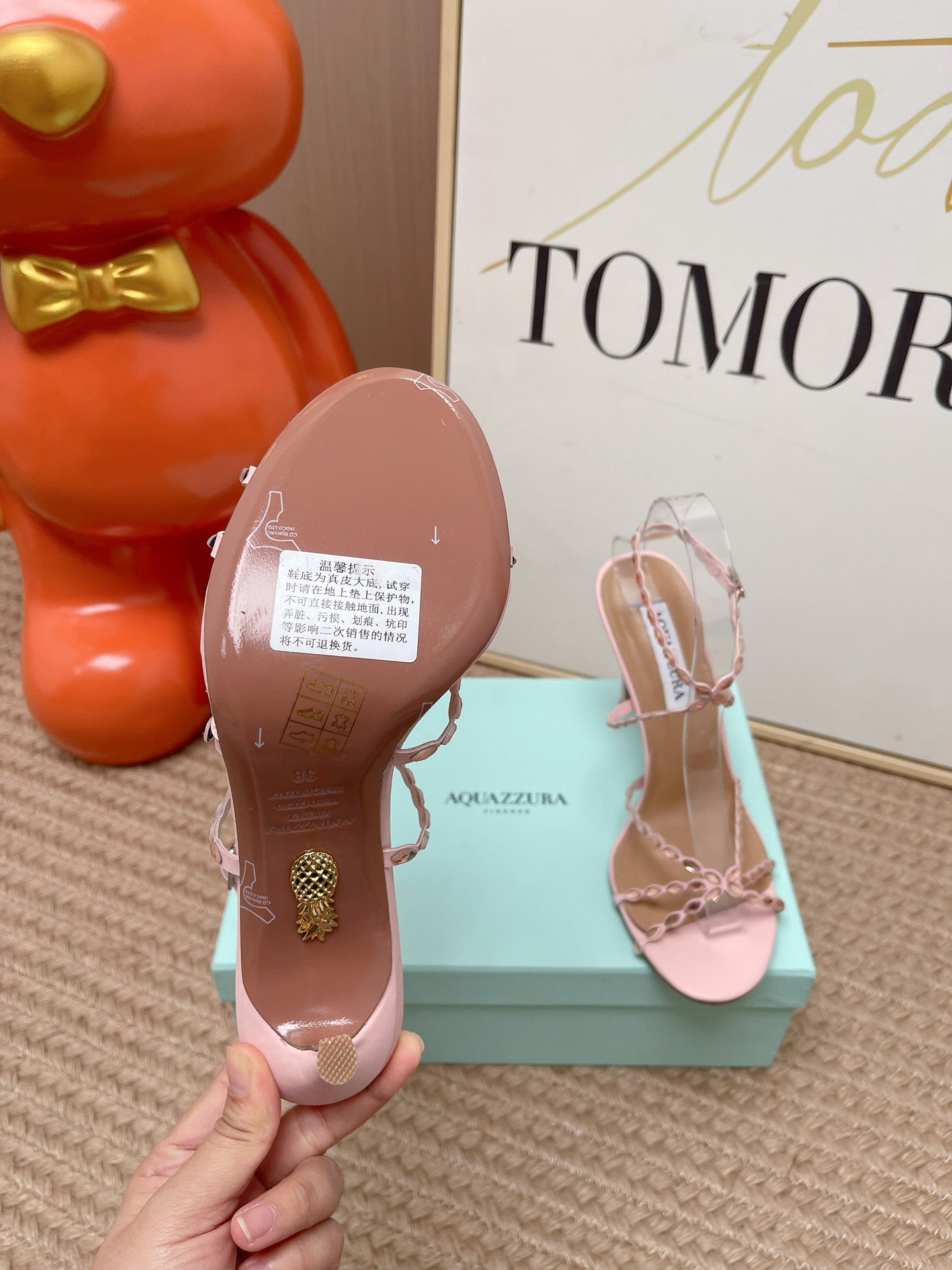 AQUAZZURA 26S HIGH HEELS 100 MM IN LIGHT PINK LAMBSKIN CRYSTAL EMBELLISHED