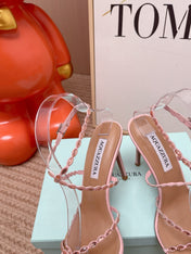 AQUAZZURA 26S HIGH HEELS 100 MM IN LIGHT PINK LAMBSKIN CRYSTAL EMBELLISHED