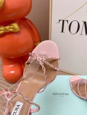 AQUAZZURA 26S HIGH HEELS 100 MM IN LIGHT PINK LAMBSKIN CRYSTAL EMBELLISHED