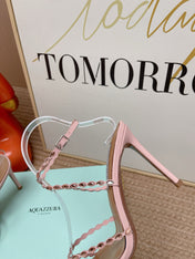 AQUAZZURA 26S HIGH HEELS 100 MM IN LIGHT PINK LAMBSKIN CRYSTAL EMBELLISHED