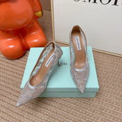 AQUAZZURA 26S HIGH HEELS IN GREY FLORAL EMBROIDERED MESH