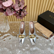 ALAIA AZZEDINE HIGH HEELS IN SILVER CALFSKIN WITH GOLD HARDWARE
