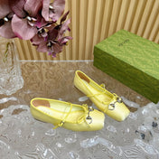 BALLET FLAT IN LIGHT YELLOW SILK WITH SILVER HARDWARE