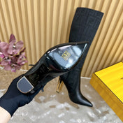 FF BOOTIES HIGH BOOTS IN BLACK CALFSKIN AND MONOGRAM FF FABRIC