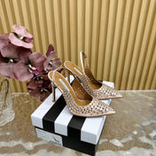 AQUAZZURA 26S SLINGBACK PUMPS 85 MM IN BEIGE CALFSKIN WITH CRYSTAL
