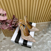 AQUAZZURA 26S SLINGBACK PUMPS 85 MM IN BEIGE CALFSKIN WITH CRYSTAL
