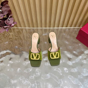 VALENTINO 25S HIGH-HEEL MULES 60 MM IN MOSS GREEN VELVET AND CALFSKIN WITH GOLD HARDWARE
