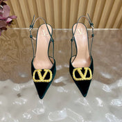 VALENTINO 25S HIGH-HEEL SLINGBACKS IN DARK GREEN VELVET WITH GOLD HARDWARE