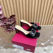 VALENTINO 25S HIGH-HEEL MULES 60 MM IN BLACK PATENT CALFSKIN WITH CRYSTAL-EMBELLISHED STRAP