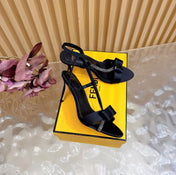 FENDI 26S HIGH-HEELED SANDALS 90 MM IN BLACK SATIN