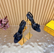 FENDI 26S HIGH-HEELED SANDALS 90 MM IN BLACK SATIN
