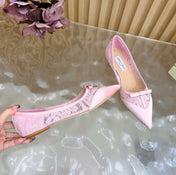 JIMMY CHOO 26S FLATS IN LIGHT PINK LACE AND SATIN
