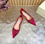 JIMMY CHOO 26S FLATS IN RED LACE AND SATIN
