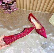 JIMMY CHOO 26S FLATS IN RED LACE AND SATIN