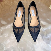 JIMMY CHOO 26S FLATS IN BLACK LACE AND SATIN