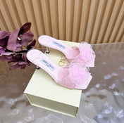 JIMMY CHOO 26S HIGH-HEELED SANDALS 65 MM IN LIGHT PINK LACE FLOWER
