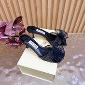 JIMMY CHOO 26S HIGH-HEELED SANDALS 65 MM IN BLACK LACE FLOWER