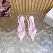 JIMMY CHOO 26S SLINGBACK HEELS 60 MM IN LIGHT PINK SATIN WITH KNOT DETAIL