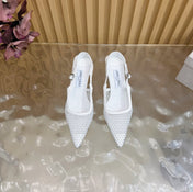 JIMMY CHOO 26S SLINGBACK HEELS 60 MM IN WHITE MESH & CRYSTALS