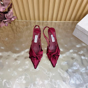JIMMY CHOO 26S SLINGBACK HEELS 60 MM IN DARK RED SATIN WITH KNOT DETAIL