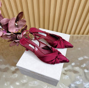 JIMMY CHOO 26S SLINGBACK HEELS 60 MM IN DARK RED SATIN WITH KNOT DETAIL