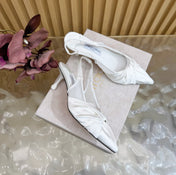 JIMMY CHOO 26S SLINGBACK HEELS 60 MM IN WHITE SATIN WITH KNOT DETAIL