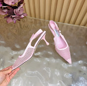 JIMMY CHOO 26S SLINGBACK HEELS 60 MM IN LIGHT PINK MESH & CRYSTALS