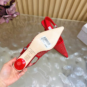 JIMMY CHOO 26S SLINGBACK HEELS 60 MM IN RED MESH & CRYSTALS