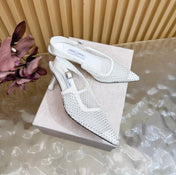 JIMMY CHOO 26S SLINGBACK HEELS 60 MM IN WHITE MESH & CRYSTALS