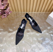 JIMMY CHOO 26S SLINGBACK HEELS 60 MM IN BLACK MESH & CRYSTALS