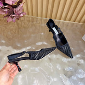 JIMMY CHOO 26S SLINGBACK HEELS 60 MM IN BLACK MESH & CRYSTALS