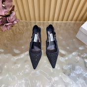 JIMMY CHOO 26S SLINGBACK HEELS 60 MM IN BLACK MESH & CRYSTALS