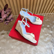 VALENTINO 26S WEDGE SANDAL 85 MM IN WHITE CALFSKIN