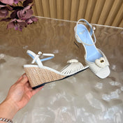 VALENTINO 26S WEDGE SANDAL 85 MM IN WHITE CALFSKIN