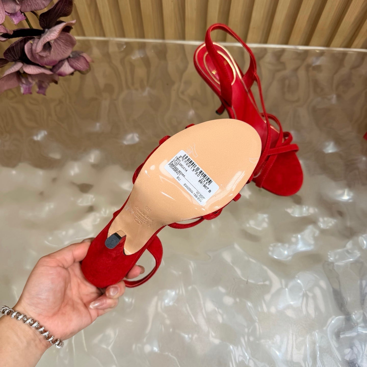 VALENTINO 26S STRAPPER HEEL SANDALS 100 MM IN RED SUEDE
