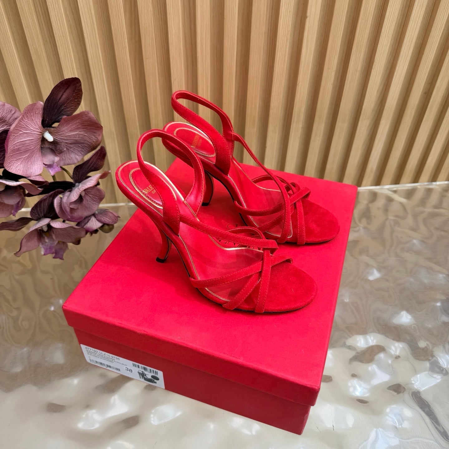 VALENTINO 26S STRAPPER HEEL SANDALS 100 MM IN RED SUEDE