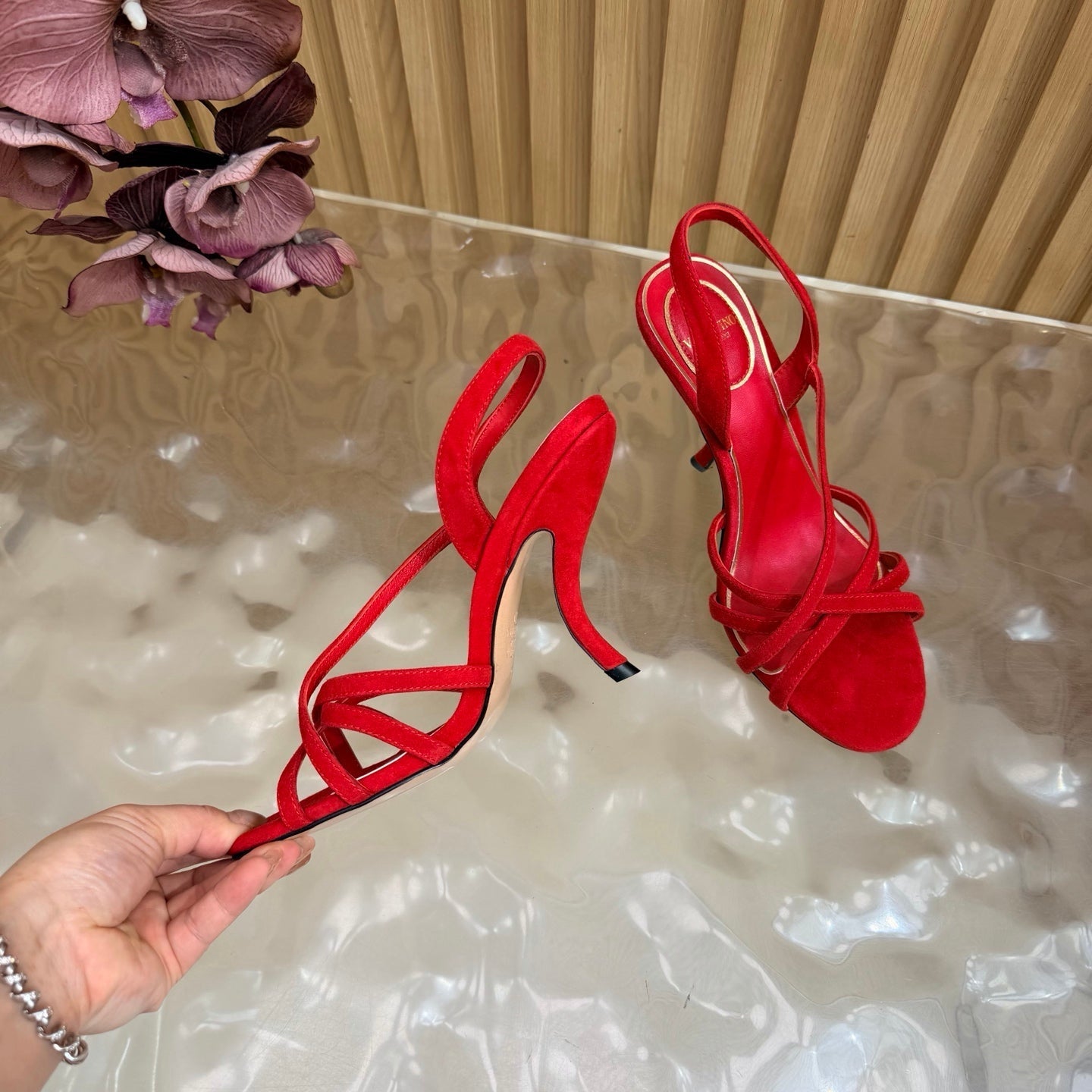 VALENTINO 26S STRAPPER HEEL SANDALS 100 MM IN RED SUEDE