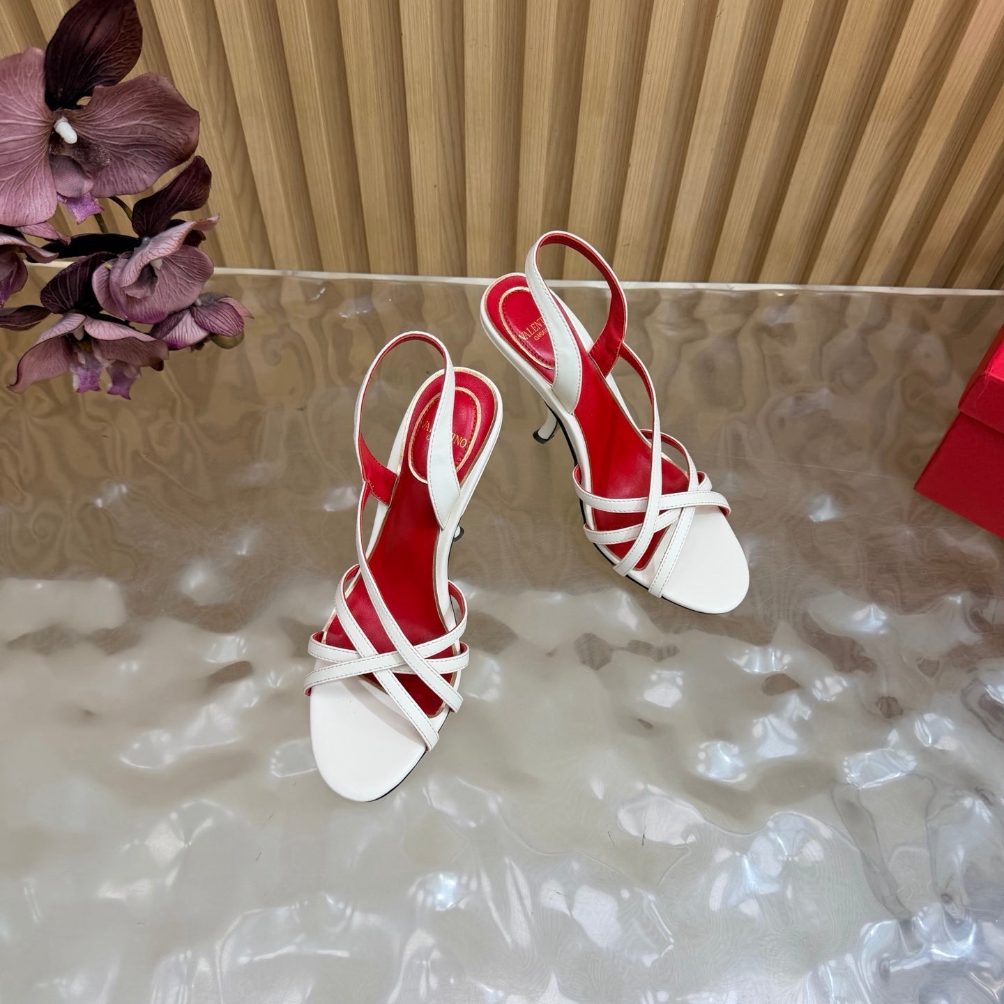 VALENTINO 26S STRAPPER HEEL SANDALS 100 MM IN OFF-WHITE CALFSKIN