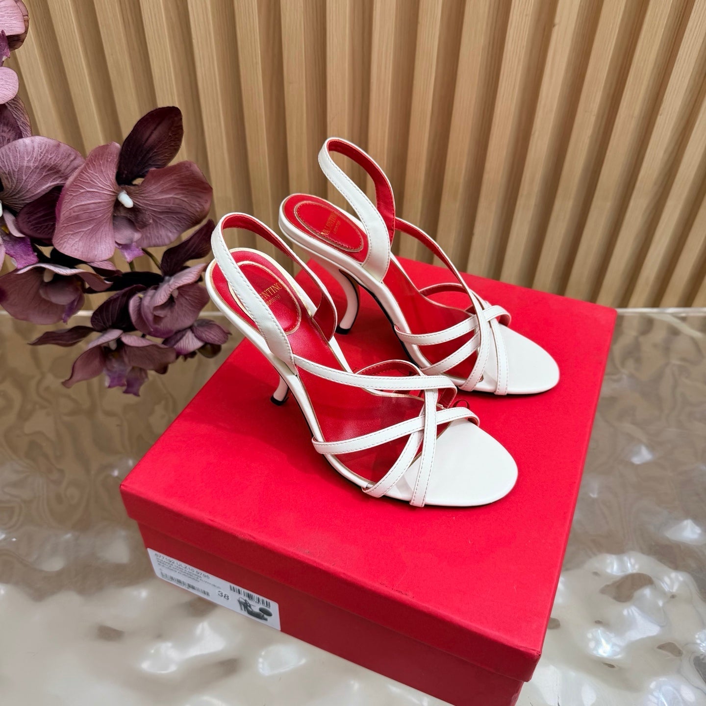 VALENTINO 26S STRAPPER HEEL SANDALS 100 MM IN OFF-WHITE CALFSKIN