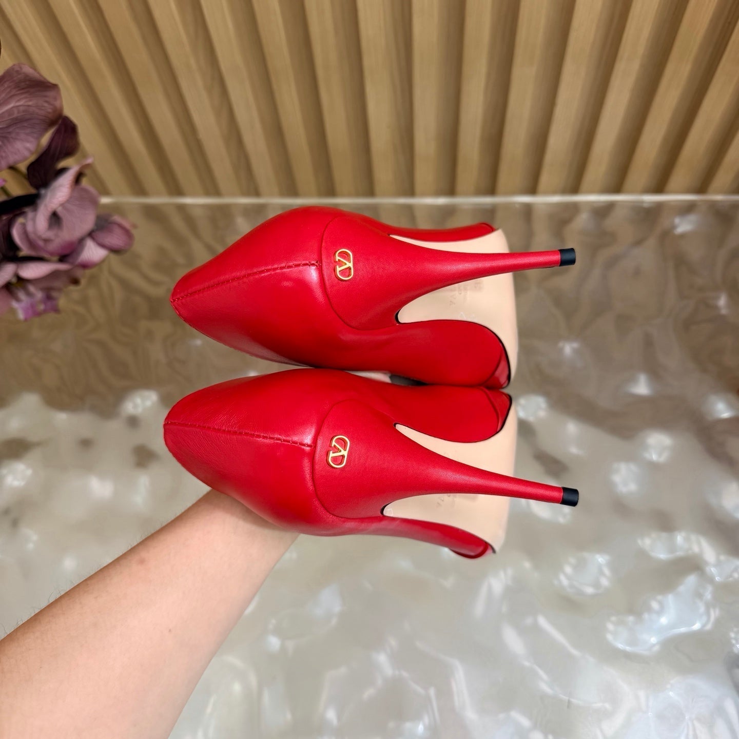 VALENTINO 26S HIGH-HEEL 100 MM IN RED GATHERED CALFSKIN
