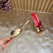 VALENTINO 26S HIGH-HEEL SANDALS 50 MM IN METALLIC GOLD GATHERED CALFSKIN