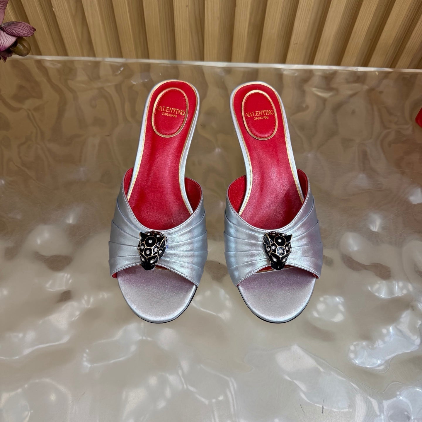 VALENTINO 26S HIGH-HEEL SANDALS 50 MM IN SILVER GATHERED CALFSKIN