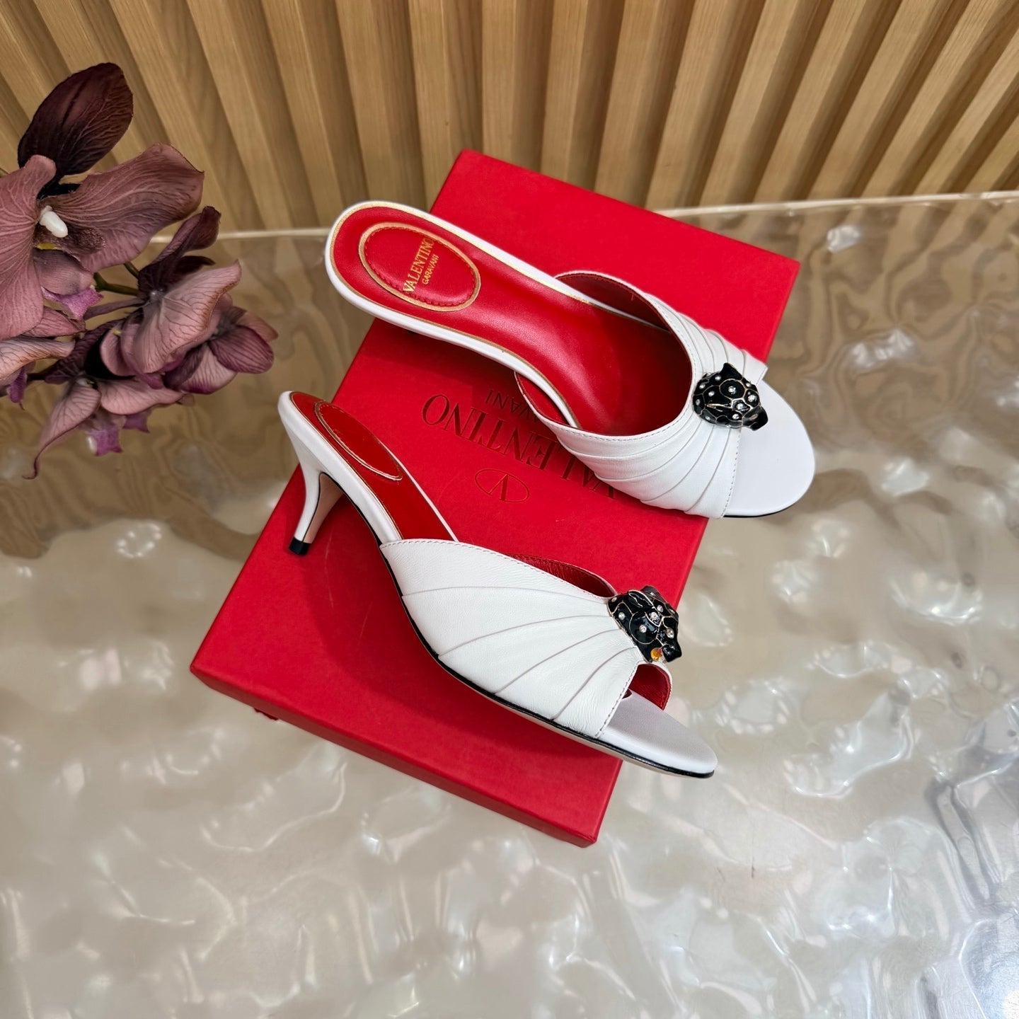 VALENTINO 26S HIGH-HEEL SANDALS 50 MM IN WHITE GATHERED CALFSKIN