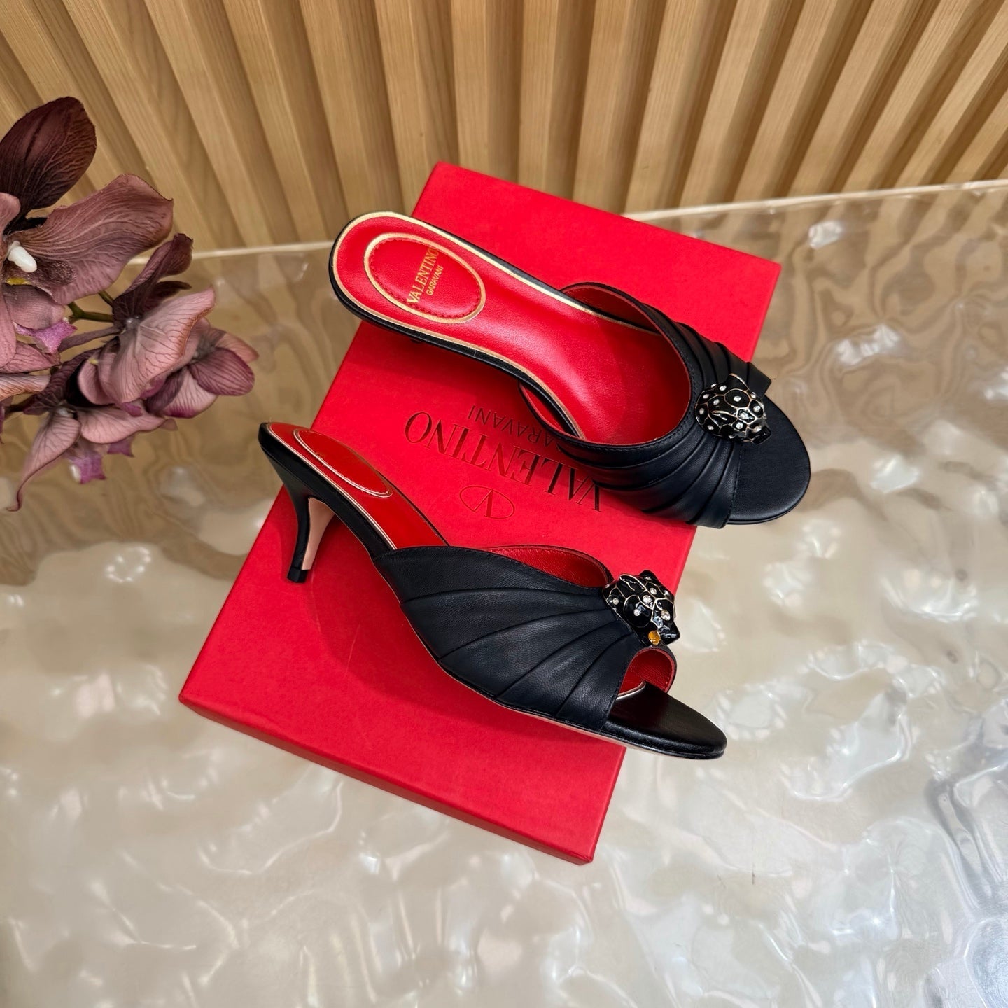 VALENTINO 26S HIGH-HEEL SANDALS 50 MM IN BLACK GATHERED CALFSKIN