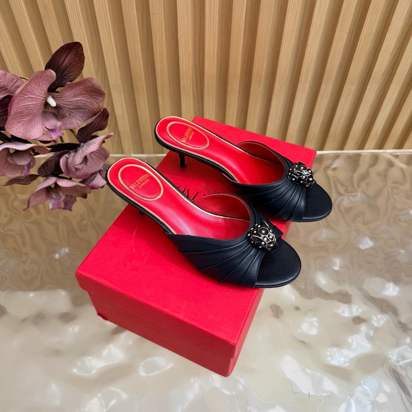 VALENTINO 26S HIGH-HEEL SANDALS 50 MM IN BLACK GATHERED CALFSKIN