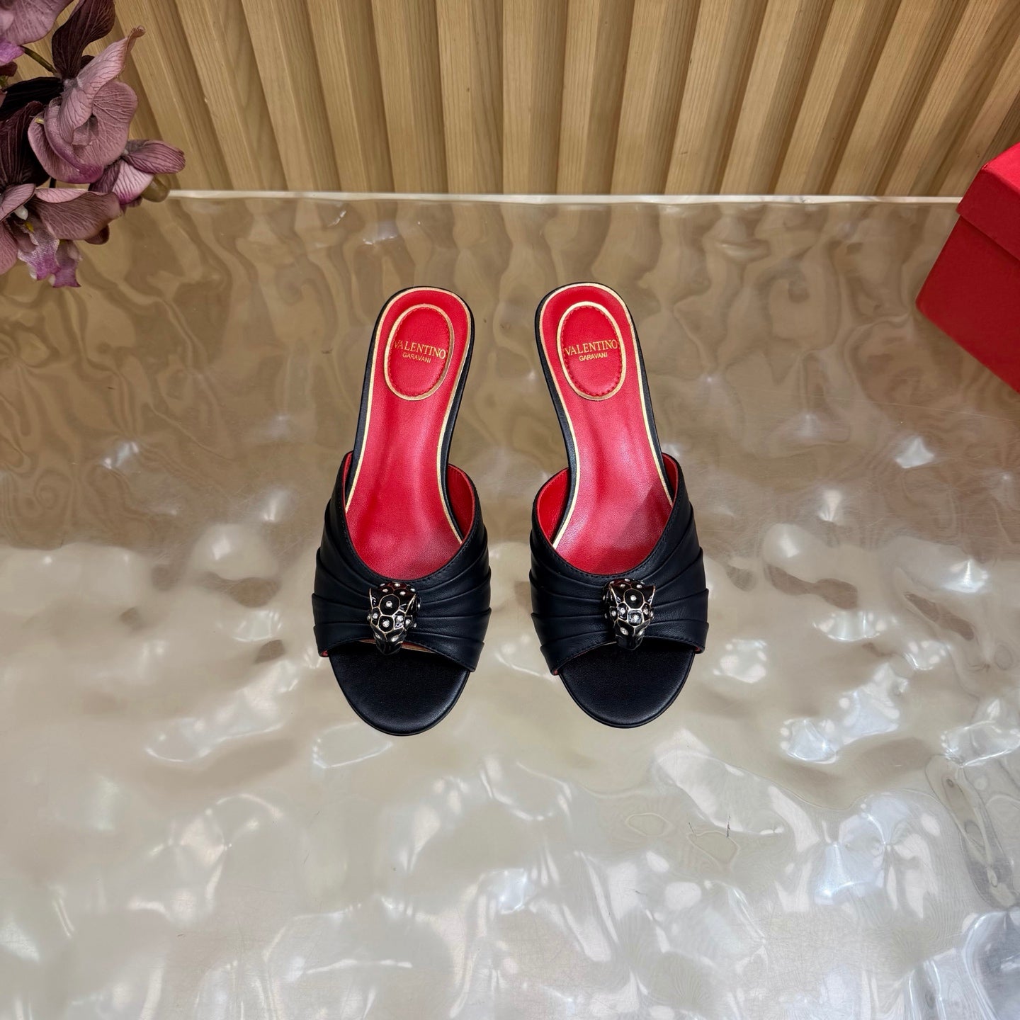 VALENTINO 26S HIGH-HEEL SANDALS 50 MM IN BLACK GATHERED CALFSKIN