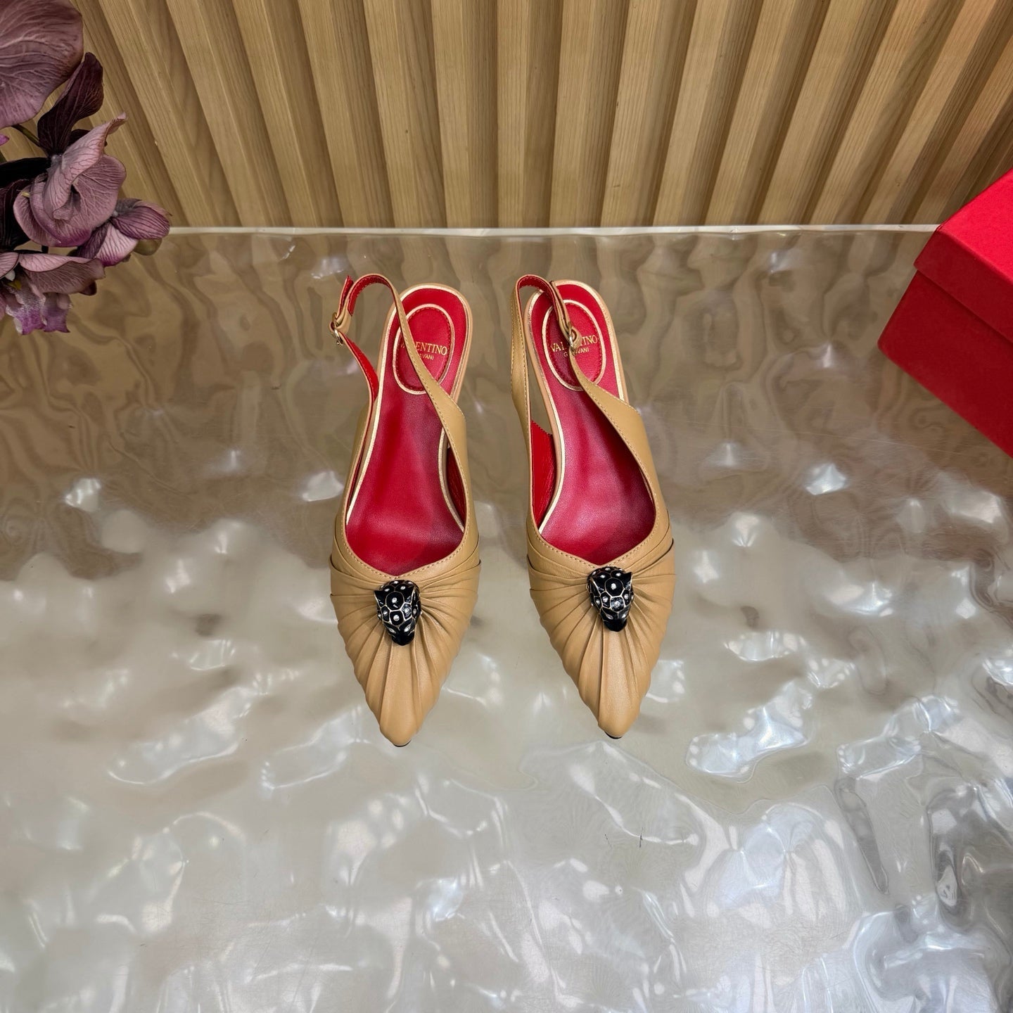 VALENTINO 26S SLINGBACK PUMPS 50 MM IN DARK BEIGE CALFSKIN